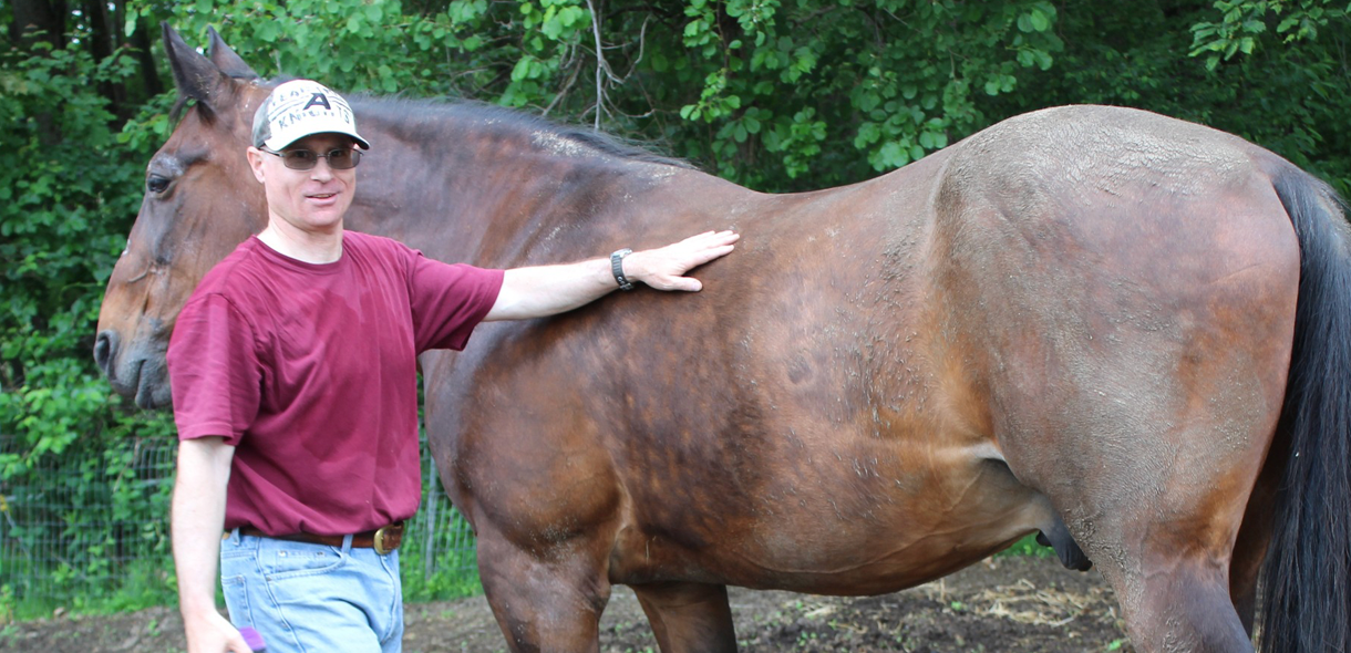 Dewayne grooming a rescue horse
